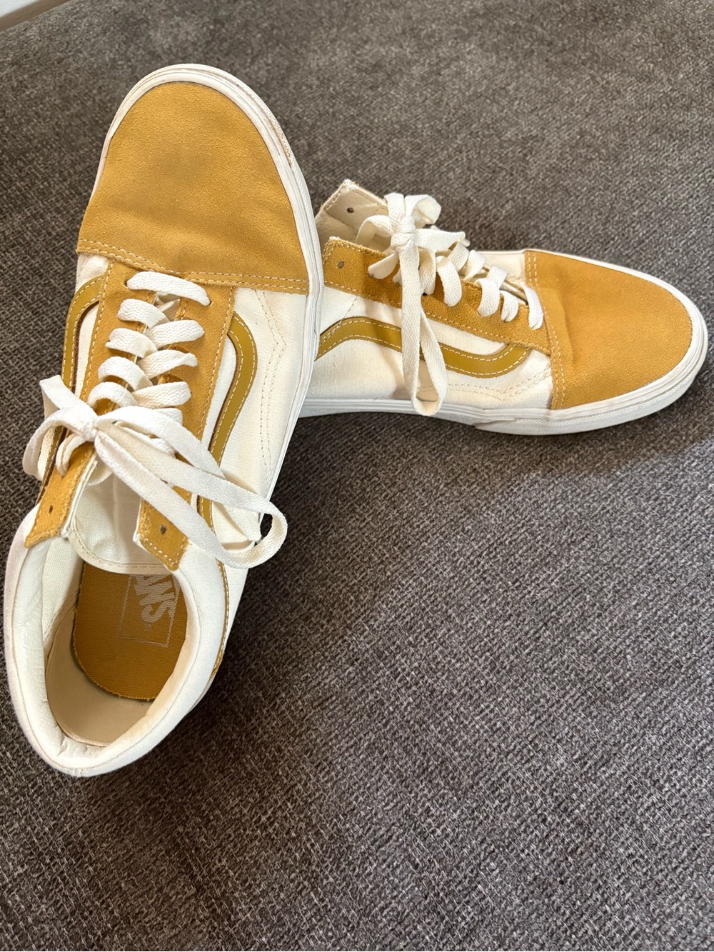 Vans Men's High-Top Sneakers in Mustard Yellow and White